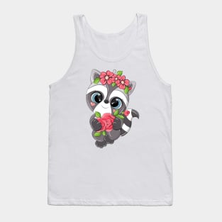 Cheerful raccoon with a bouquet of flowers Tank Top